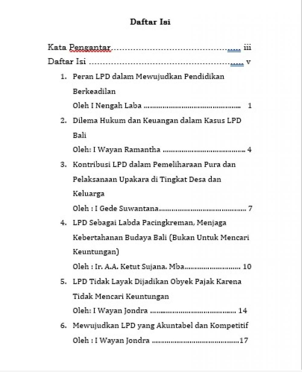 Dinamika dan Kontribusi LPD di Bali ke Masyarakat daftar isi