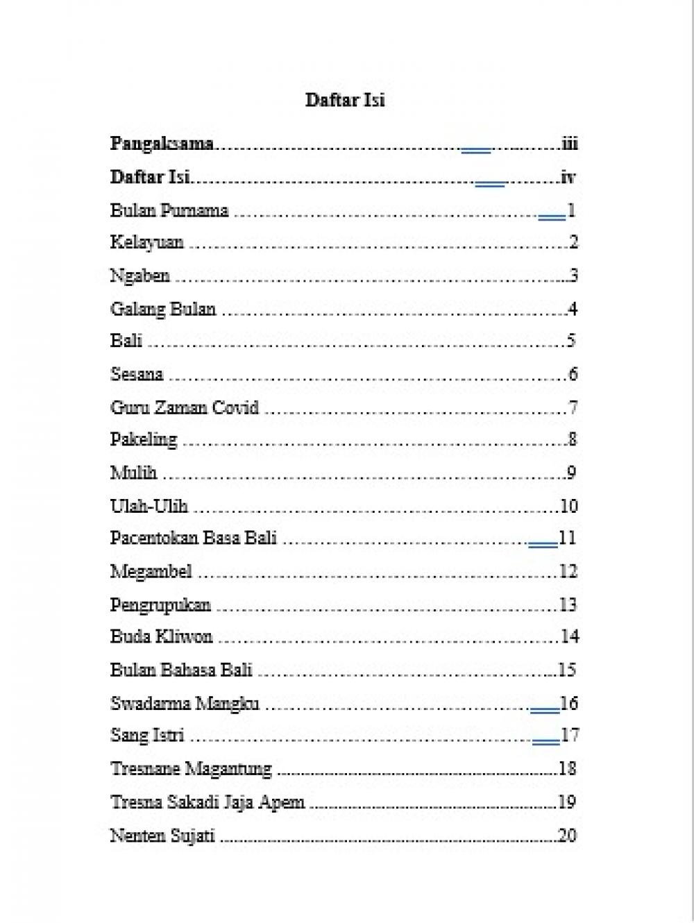 Kumpulan Puisi Bahasa Bali daftar isi