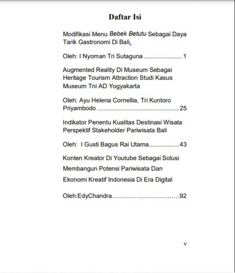 Pariwisata Nusantara: Peluang, Tantangan dan Strategi Pengembangnnya daftar isi