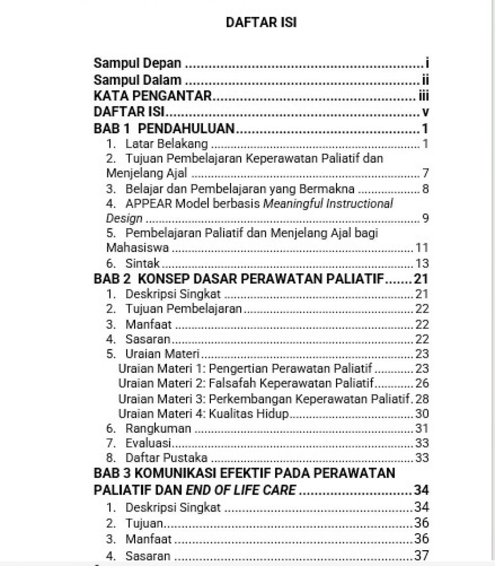 BUKU AJAR KEPERAWATAN PALIATIF:  IMPLEMENTASI APPEAR MODEL DALAM PEMBELAJARAN BERBASIS MEANINGFUL INSTRUCTIONAL DESIGN daftar isi