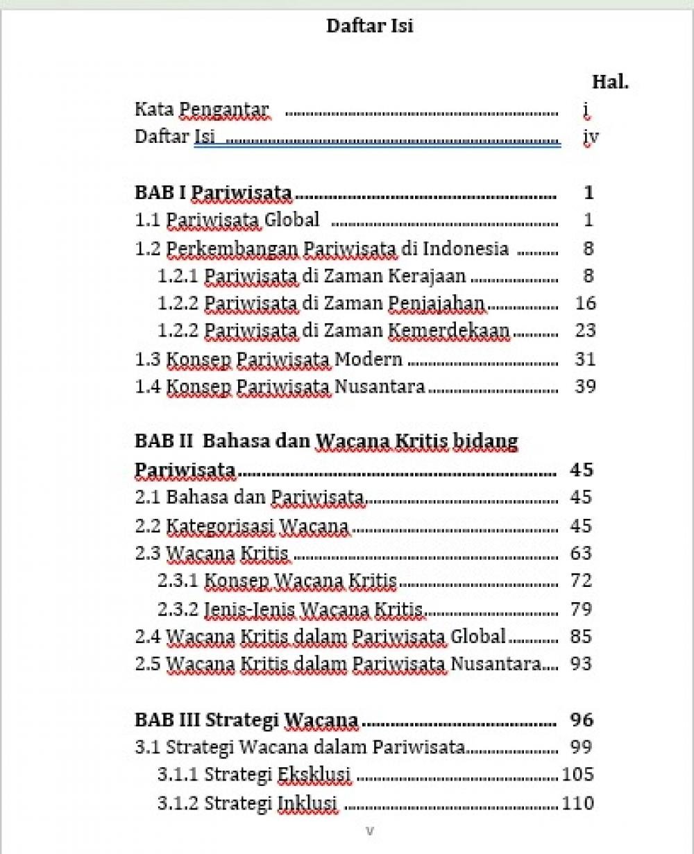 Pariwisata dalam Perspektif Wacana Kritis daftar isi