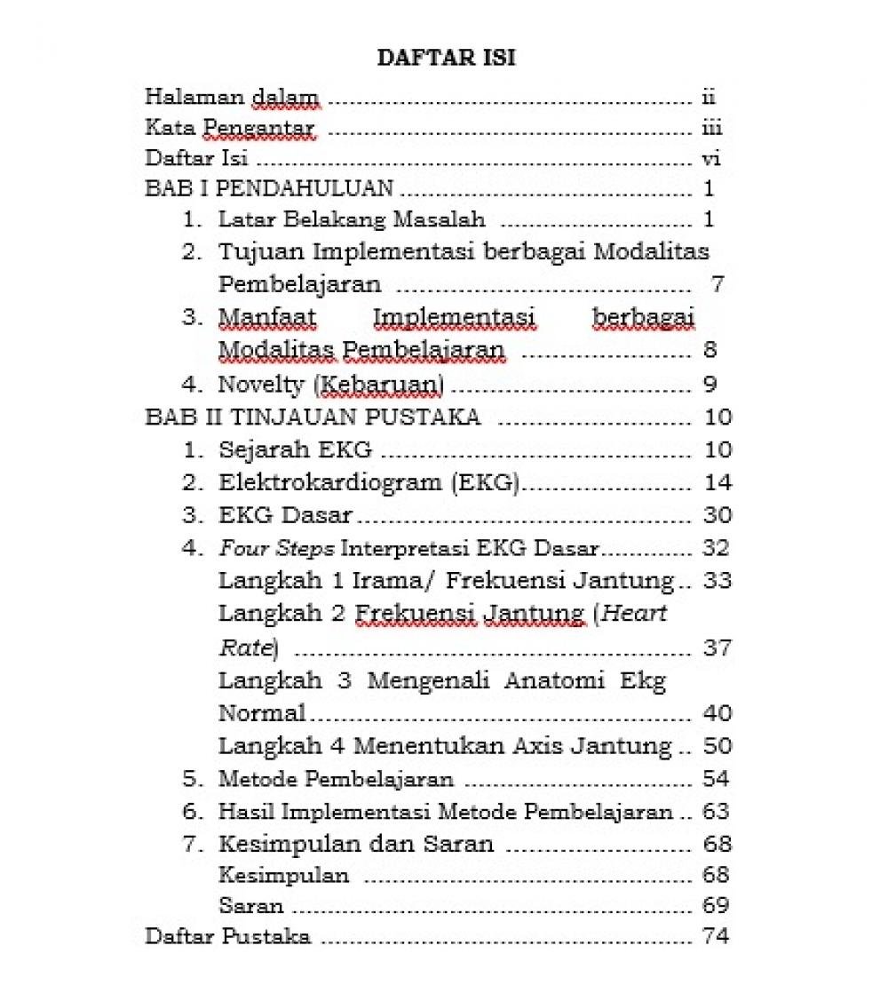 INTERPRETASI HASIL ELEKTROKARDIOGRAM (EKG/ECG) DASAR UNTUK MAHASISWA KEPERAWATAN daftar isi