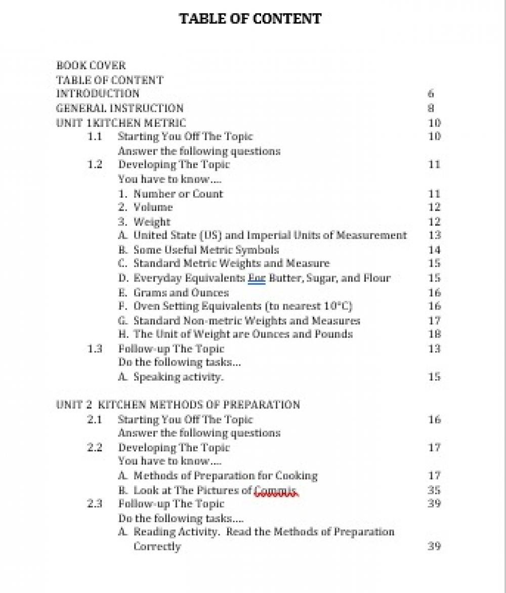 Book of Professional English for Kitchen Staff daftar isi